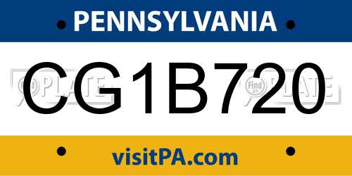 CG1B720 Pennsylvania License Plate