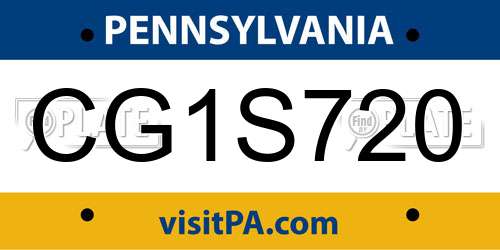 CG1S720 Pennsylvania License Plate