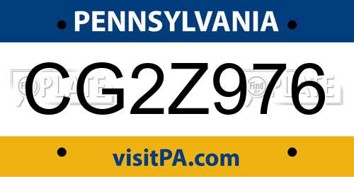 CG2Z976 Pennsylvania License Plate