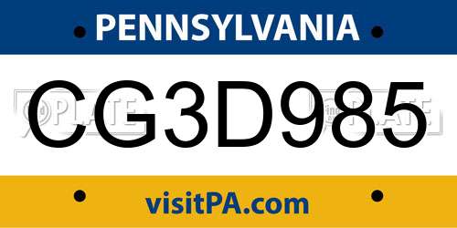 CG3D985 Pennsylvania License Plate