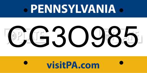 CG3O985 Pennsylvania License Plate