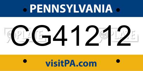 CG41212 Pennsylvania License Plate