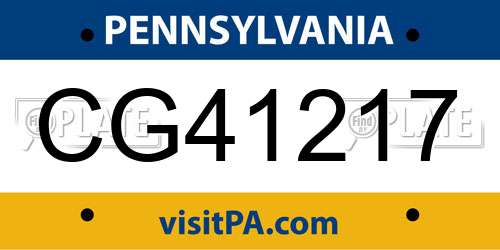 CG41217 Pennsylvania License Plate