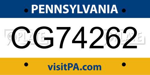 CG74262 Pennsylvania License Plate