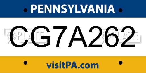 CG7A262 Pennsylvania License Plate