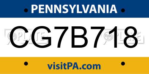 CG7B718 Pennsylvania License Plate