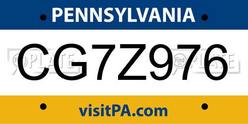 CG7Z976 Pennsylvania License Plate