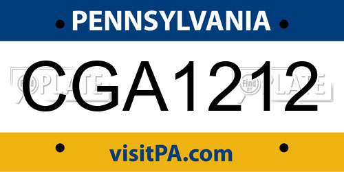 CGA1212 Pennsylvania License Plate