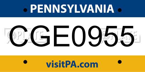 CGE0955 Pennsylvania License Plate