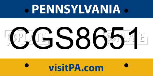 CGS8651 Pennsylvania License Plate