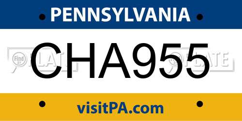 CHA955 Pennsylvania License Plate