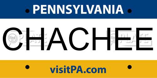 CHACHEE Pennsylvania License Plate