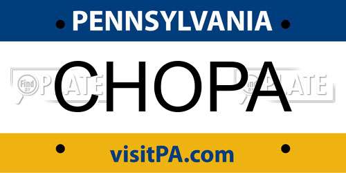 CHOPA Pennsylvania License Plate