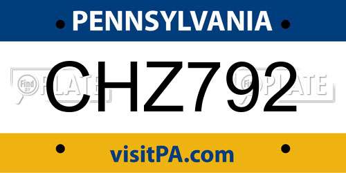 CHZ792 Pennsylvania License Plate