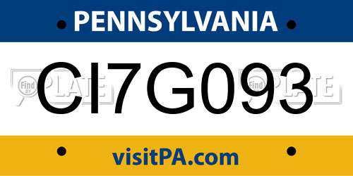 CI7G093 Pennsylvania License Plate