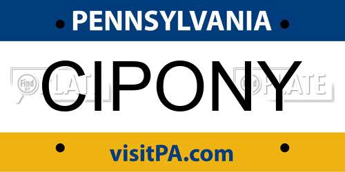 CIPONY Pennsylvania License Plate