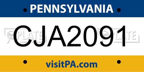 CJA2091 Pennsylvania License Plate