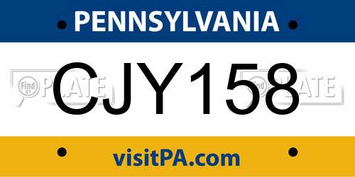 CJY158 Pennsylvania License Plate