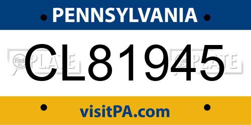 CL81945 Pennsylvania License Plate