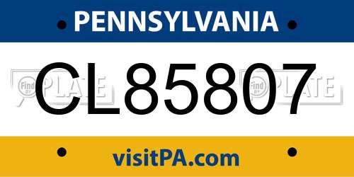 CL85807 Pennsylvania License Plate