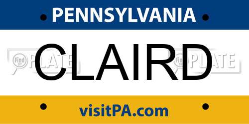 CLAIRD Pennsylvania License Plate