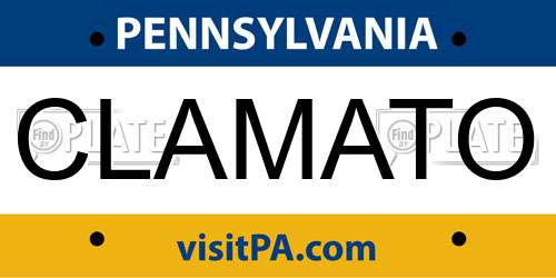 CLAMATO Pennsylvania License Plate