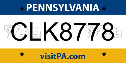 CLK8778 Pennsylvania License Plate