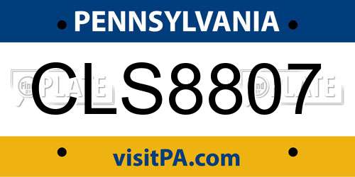 CLS8807 Pennsylvania License Plate
