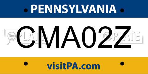 CMA02Z Pennsylvania License Plate
