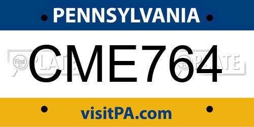 CME764 Pennsylvania License Plate