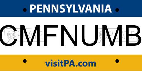 CMFNUMB Pennsylvania License Plate