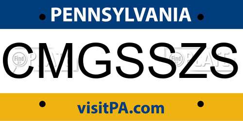CMGSSZS Pennsylvania License Plate