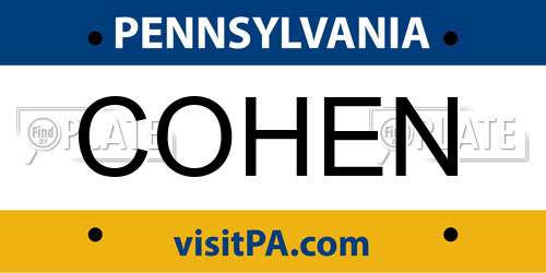 COHEN Pennsylvania License Plate