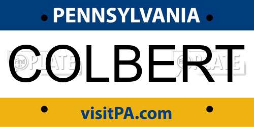 COLBERT Pennsylvania License Plate