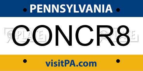 CONCR8 Pennsylvania License Plate