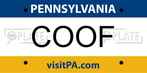 COOF Pennsylvania License Plate