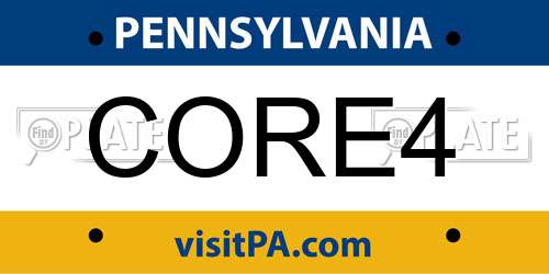 CORE4 Pennsylvania License Plate