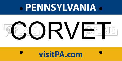 CORVET Pennsylvania License Plate