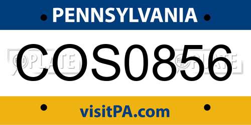 COS0856 Pennsylvania License Plate
