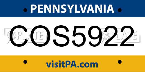 COS5922 Pennsylvania License Plate