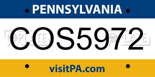 COS5972 Pennsylvania License Plate