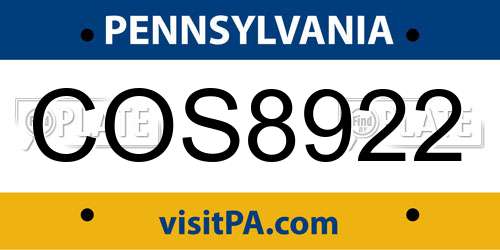 COS8922 Pennsylvania License Plate