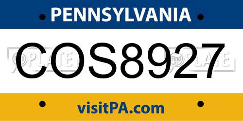 COS8927 Pennsylvania License Plate