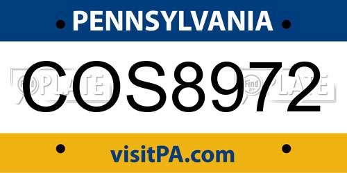 COS8972 Pennsylvania License Plate