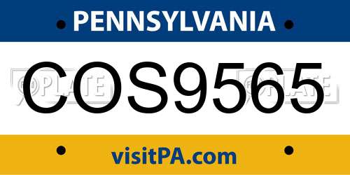 COS9565 Pennsylvania License Plate