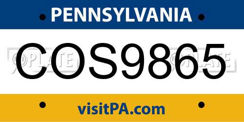 COS9865 Pennsylvania License Plate