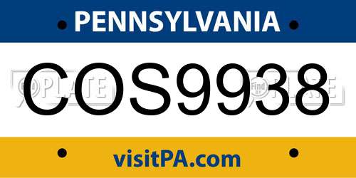 COS9938 Pennsylvania License Plate