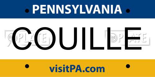 COUILLE Pennsylvania License Plate