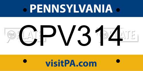 CPV314 Pennsylvania License Plate