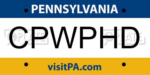 CPWPHD Pennsylvania License Plate